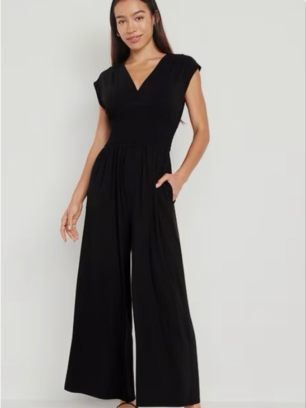 Old Navy Black V-Neck Wide-Leg Jumpsuit with Pockets